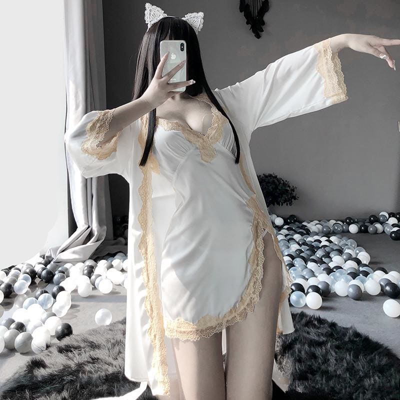 Sexy Lace Edge Seductive Robe MK135 - KawaiiMoriStore