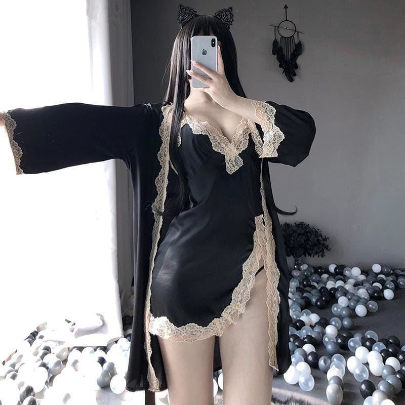 Sexy Lace Edge Seductive Robe MK135 - KawaiiMoriStore