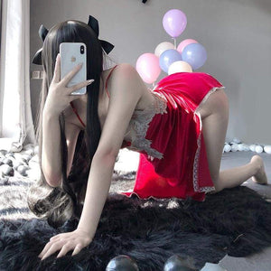 Sexy Lace-trimmed Velvet Pajamas Suspender Nightdress MM0609 - KawaiiMoriStore
