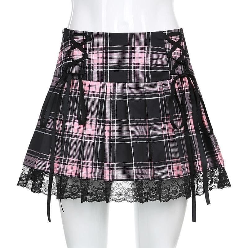 Lace Up Goth Y2K Style Skirt - skirt