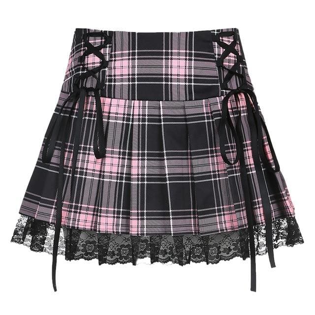 Lace Up Goth Y2K Style Skirt - skirt