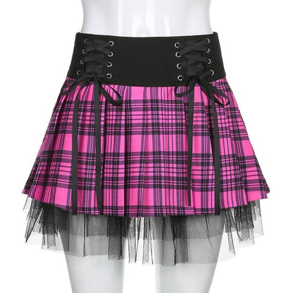 Lace Up Goth Y2K Style Skirt - skirt