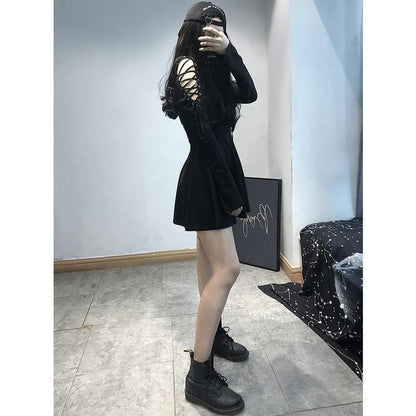 Lace Up V Neck High Waist Dress MK14922 - KawaiiMoriStore