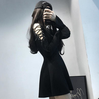 Lace Up V Neck High Waist Dress MK14922 - KawaiiMoriStore