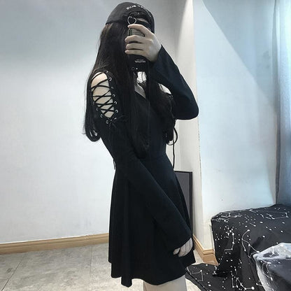 Lace Up V Neck High Waist Dress MK14922 - KawaiiMoriStore