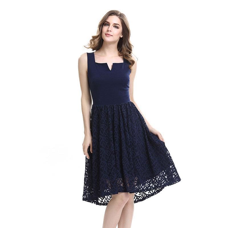 Lace V-collar Mini Evening Dress