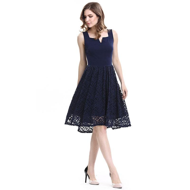 Lace V-collar Mini Evening Dress