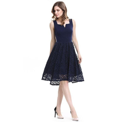 Lace V-collar Mini Evening Dress