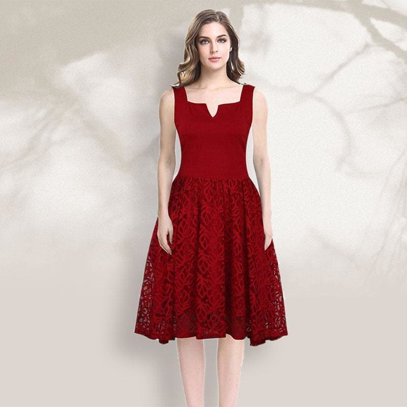 Lace V-collar Mini Evening Dress