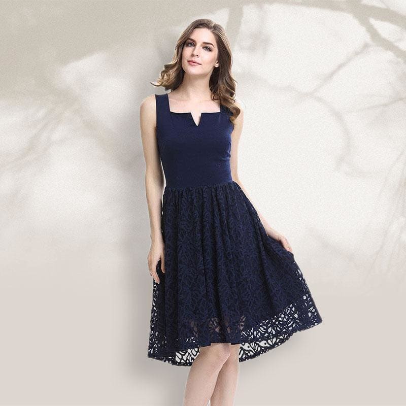 Lace V-collar Mini Evening Dress