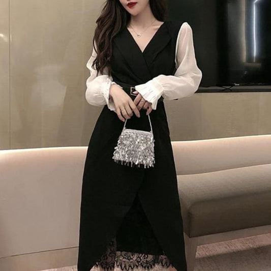 Ladies Business Suit Lace Long T-shirt A Set MK0427 - KawaiiMoriStore