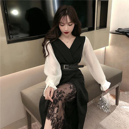 Ladies Business Suit Lace Long T-shirt A Set MK0427 - KawaiiMoriStore