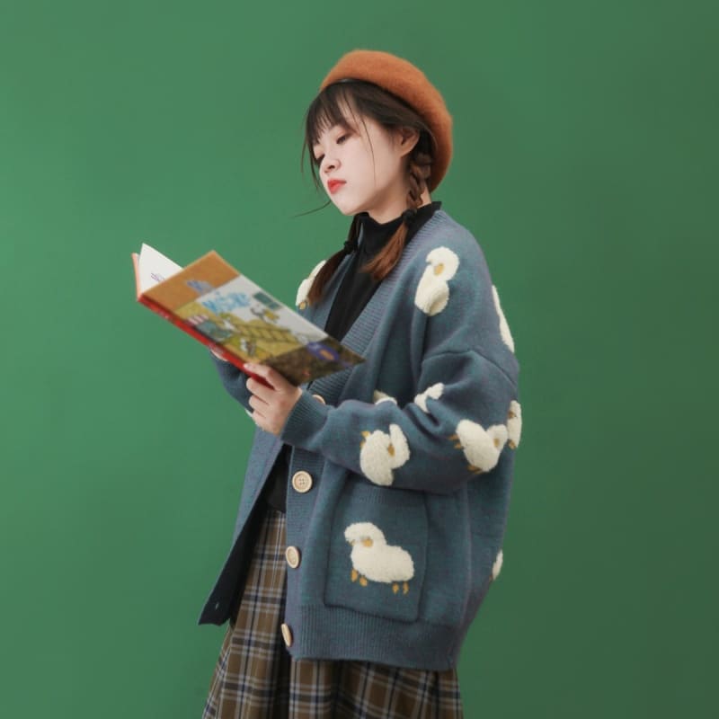 Lamb Dreams Soft Knitted Kawaii Cardigan Sweater - One Size 