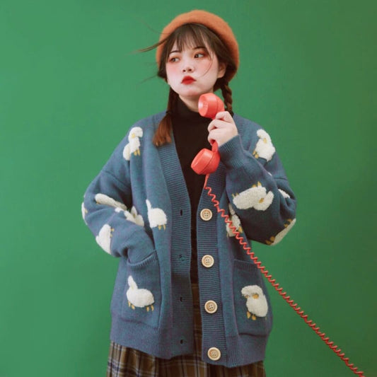 Lamb Dreams Soft Knitted Kawaii Cardigan Sweater - One Size 