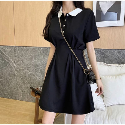 Lapel Waist Pleated Mini Dress