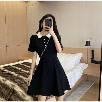 Lapel Waist Pleated Mini Dress