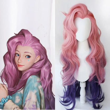 LoL Seraphine Cosplay Loose Wave Pink Mixed Purple Wig MK15196 - KawaiiMoriStore