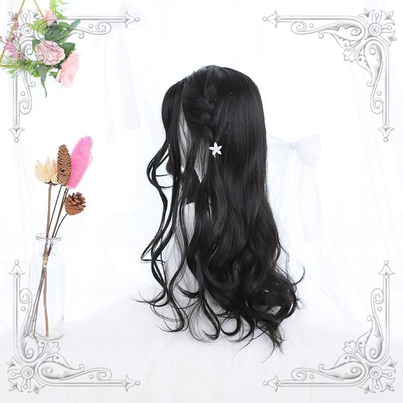 Lolita Black Mid Length Curly Wig MK15737 - KawaiiMoriStore