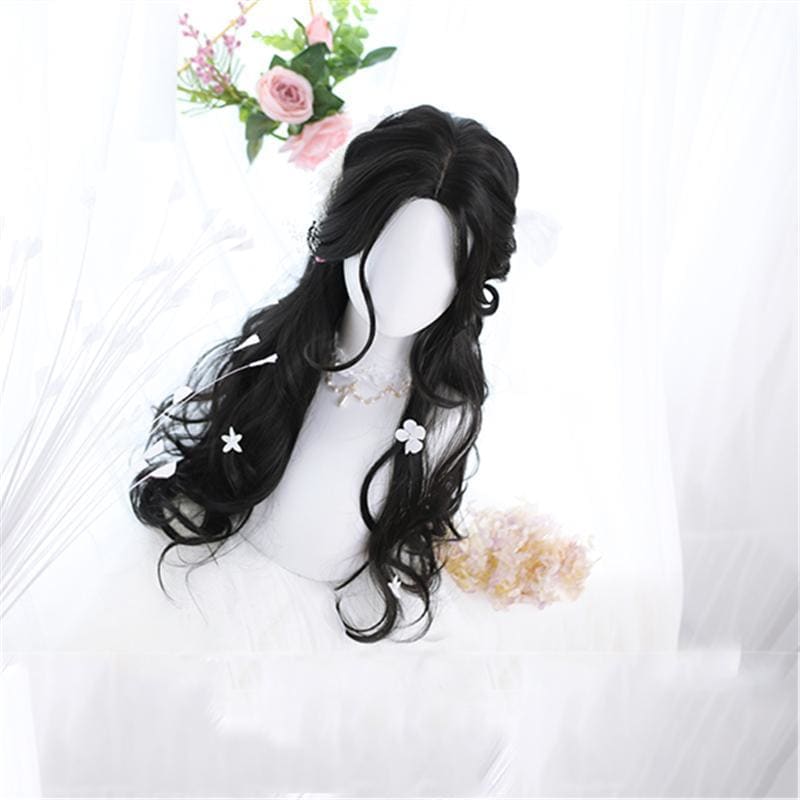 Lolita Black Mid Length Curly Wig MK15737 - KawaiiMoriStore