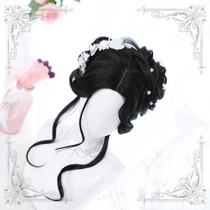 Lolita Black Mid Length Curly Wig MK15737 - KawaiiMoriStore