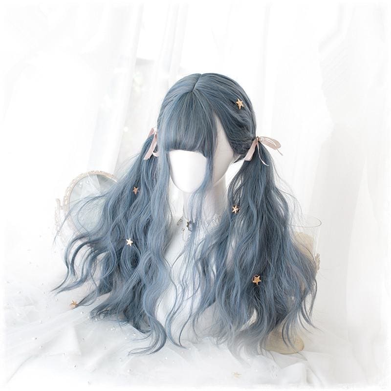 Lolita Blue Gray Wavy Long Curly Wig MK15443 - KawaiiMoriStore