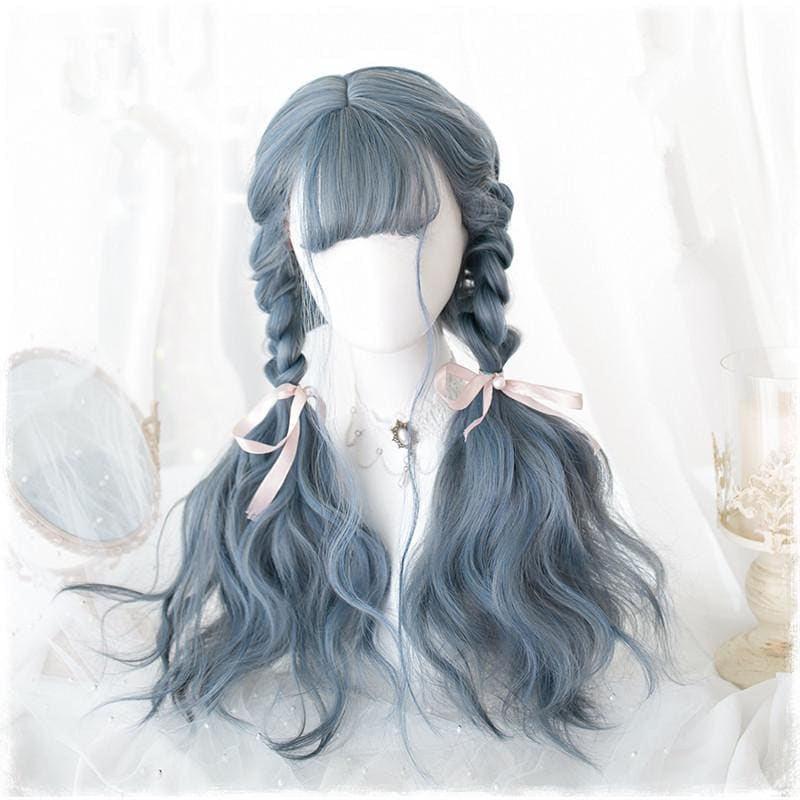 Lolita Blue Gray Wavy Long Curly Wig MK15443 - KawaiiMoriStore