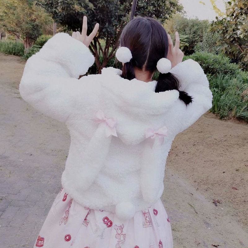 Lolita bowknot Rabbit Ear Puffy Sleeve Hoodie Jumper MK15176 - KawaiiMoriStore