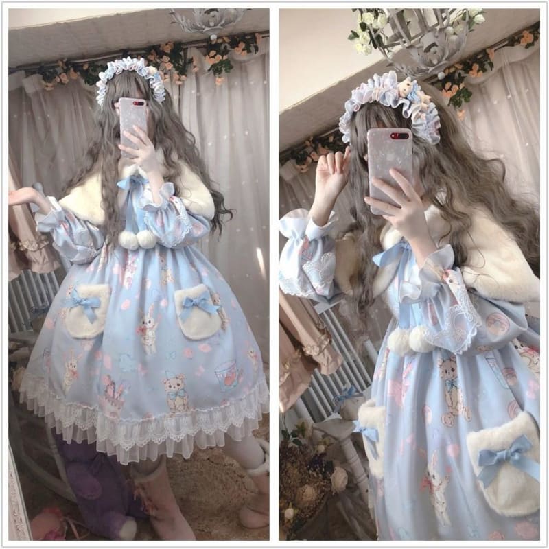 Lolita Bunny Bear Donut Long Sleeve Dress MK15400 - KawaiiMoriStore