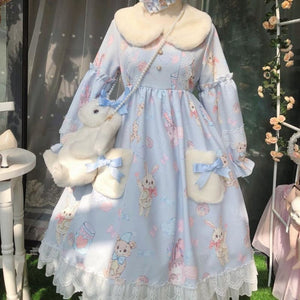 Lolita Bunny Bear Donut Long Sleeve Dress MK15400 - KawaiiMoriStore