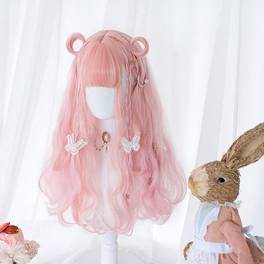 Lolita Cherry Pink Long Curly Wig MK15475 - KawaiiMoriStore