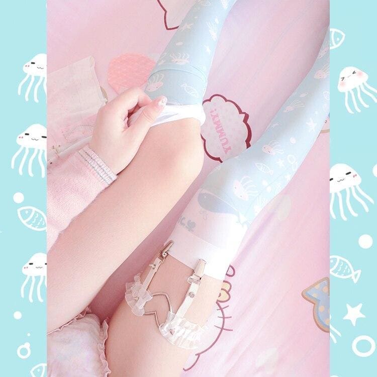 Lolita Cosplay Ocean AcalephCute Harajuku Over-knee Stockings MK15522 - KawaiiMoriStore