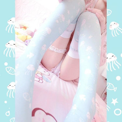 Lolita Cosplay Ocean AcalephCute Harajuku Over-knee Stockings MK15522 - KawaiiMoriStore