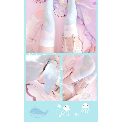 Lolita Cosplay Ocean AcalephCute Harajuku Over-knee Stockings MK15522 - KawaiiMoriStore