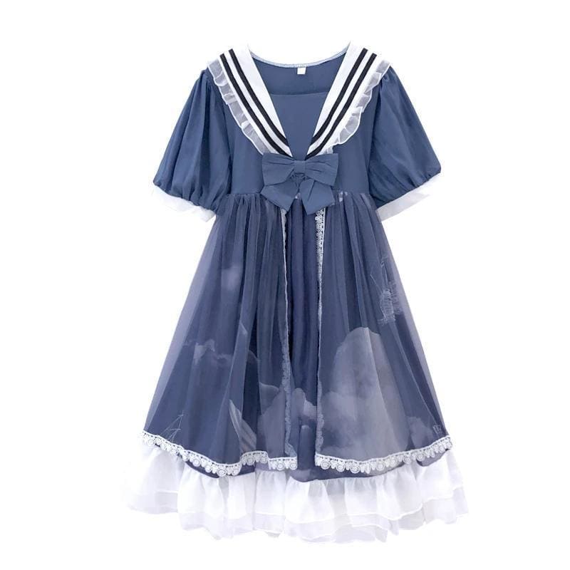 Lolita Cute Girl Cloud Moon Pattern Dress MK15865 - KawaiiMoriStore