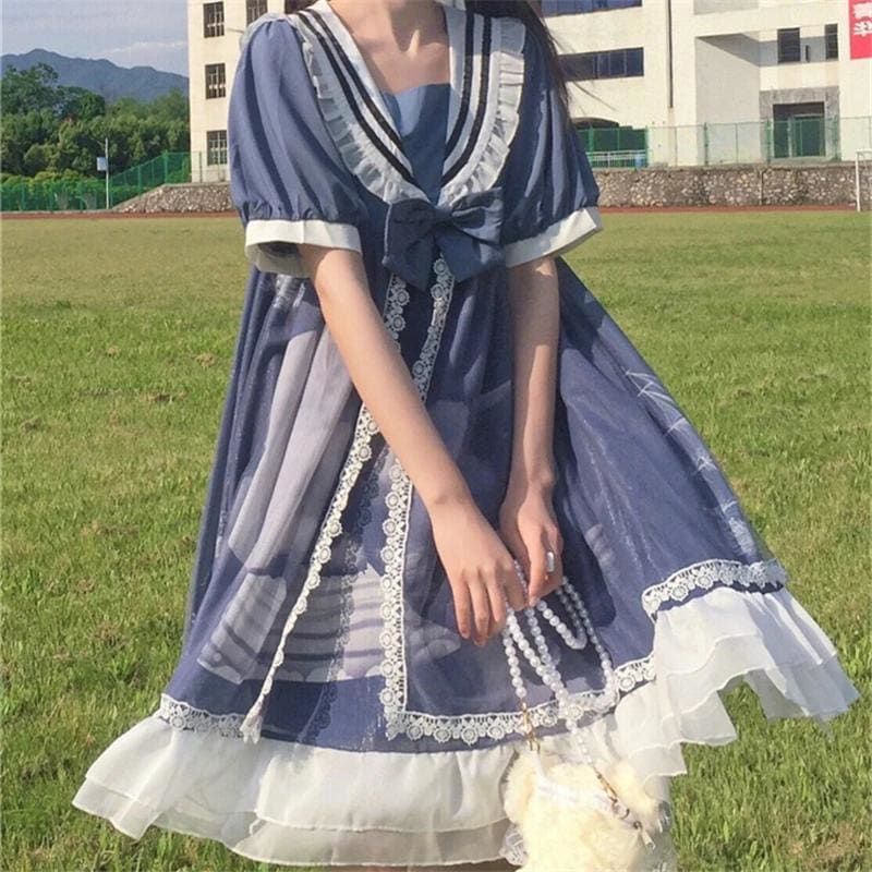 Lolita Cute Girl Cloud Moon Pattern Dress MK15865 - KawaiiMoriStore