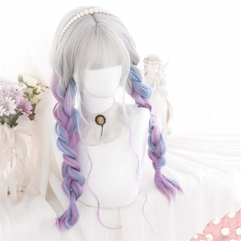 Lolita Cute Platinum Blue Purple Gradient Curly Wig MM1661 -