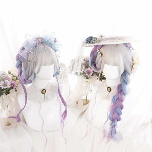 Lolita Cute Platinum Blue Purple Gradient Curly Wig MM1661 -