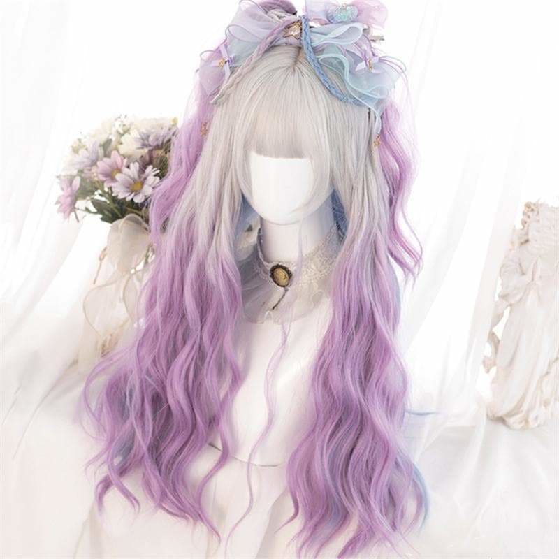 Lolita Cute Platinum Blue Purple Gradient Curly Wig MM1661 -