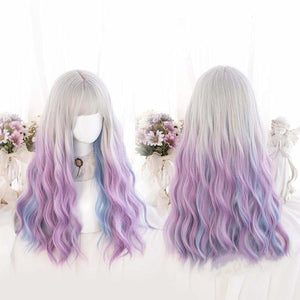 Lolita Cute Platinum Blue Purple Gradient Curly Wig MM1661 -