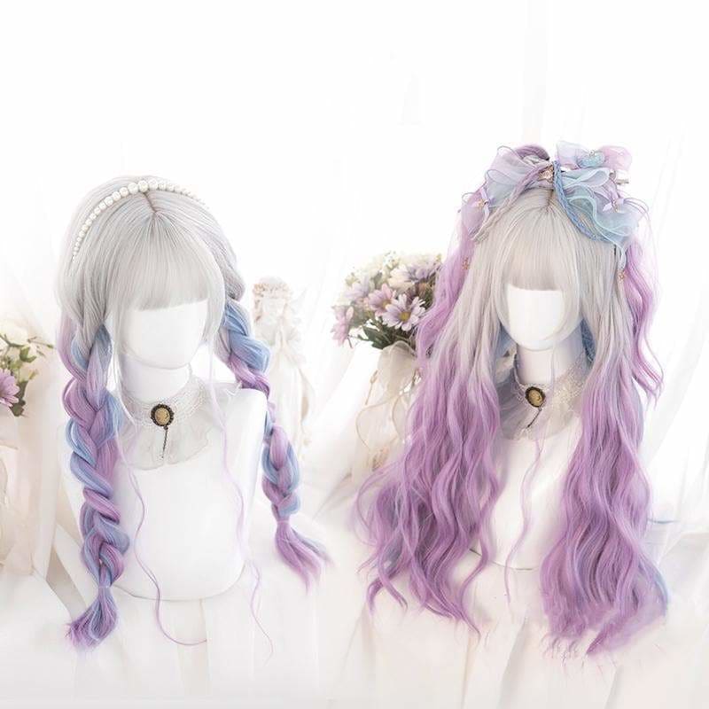 Lolita Cute Platinum Blue Purple Gradient Curly Wig MM1661 -