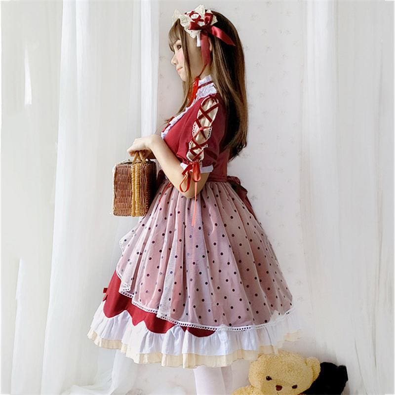 Lolita Cute Red Bow Princess Dress MM0885 - KawaiiMoriStore
