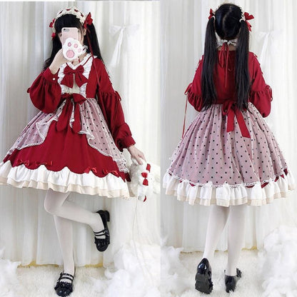 Lolita Cute Red Bow Princess Dress MM0885 - KawaiiMoriStore