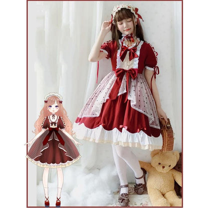 Lolita Cute Red Bow Princess Dress MM0885 - KawaiiMoriStore