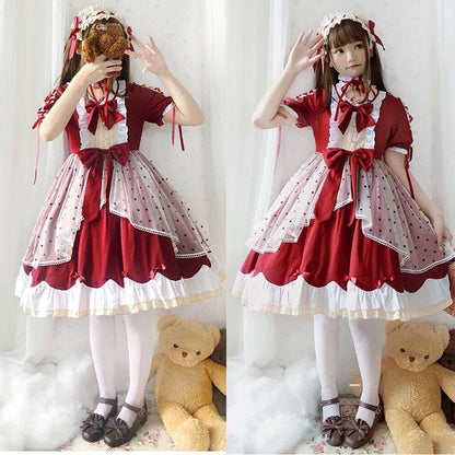 Lolita Cute Red Bow Princess Dress MM0885 - KawaiiMoriStore