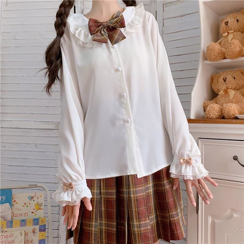 Lolita Doll Collared Jk Uniform Long Sleeves Shirt MK15454 - KawaiiMoriStore