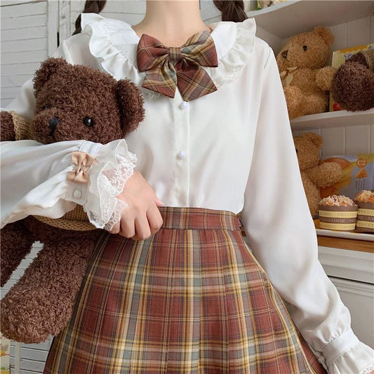 Lolita Doll Collared Jk Uniform Long Sleeves Shirt MK15454 - KawaiiMoriStore