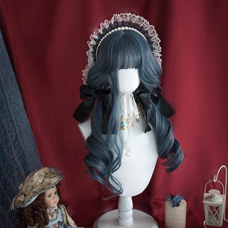 Lolita Fog Blue Long Curly Wig MM0936 - KawaiiMoriStore