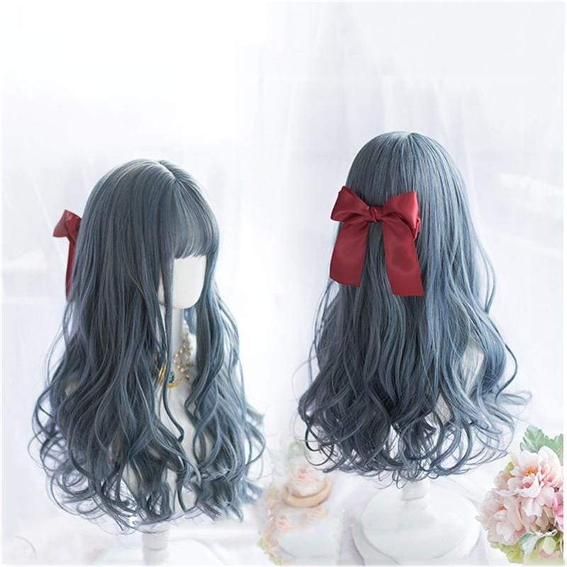 Lolita Fog Blue Long Curly Wig MM0936 - KawaiiMoriStore