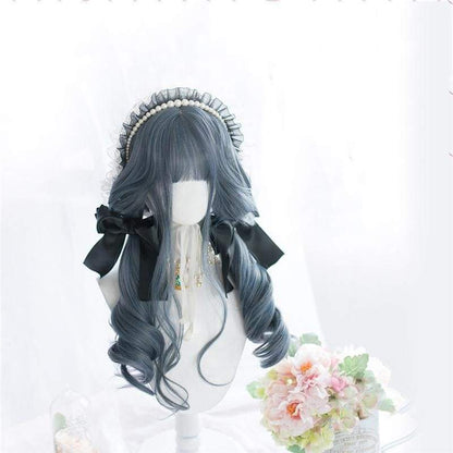 Lolita Fog Blue Long Curly Wig MM0936 - KawaiiMoriStore