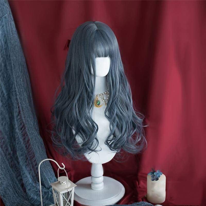 Lolita Fog Blue Long Curly Wig MM0936 - KawaiiMoriStore